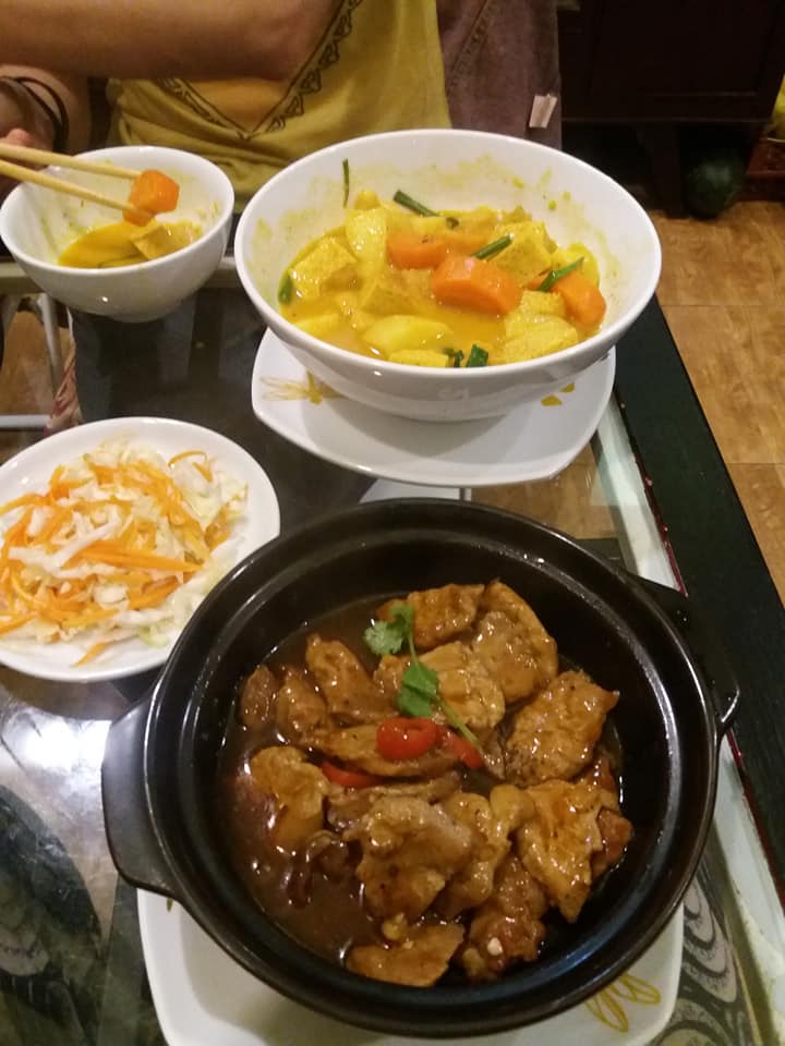 Tofu yellow curry and caramelised pork from Cozy Restaurant.