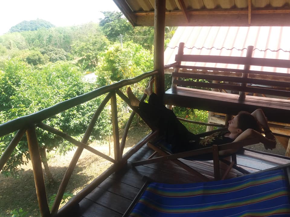 Joanna enjoying the balcony at Tabeak Viewpoint, Koh Yao Noi.