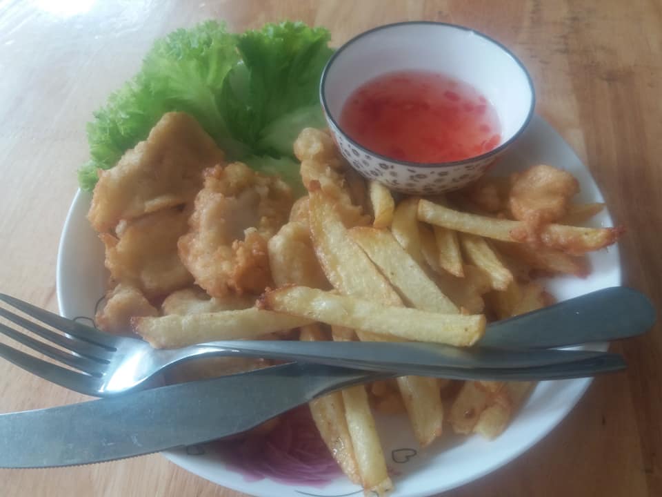 Fish and chips for me at Two Sister, Siem Reap.